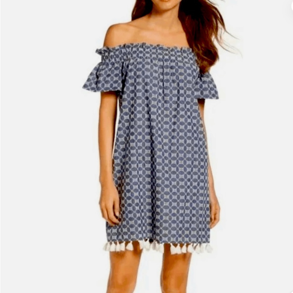 Chelsea 28 Blue White Embroidered Tassle Dress
